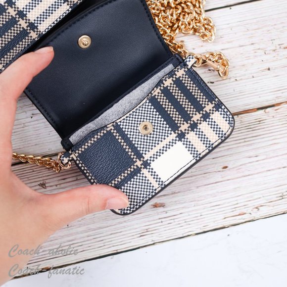 NWT Coach C8682 Poppy Crossbody With Garden Plaid Print in Midnight - Picture 9 of 11